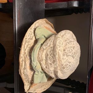 Vintage hat lace with pale green velvet ribbon